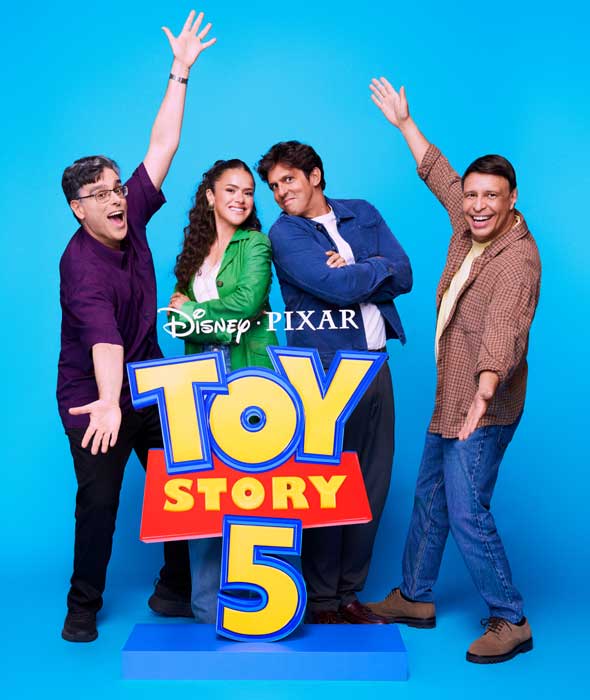 Guilherme Briggs, Maisa, Rafael Infante e Marco Ribeiro dublam Toy Story 5, da Disney e Pixar (Divulgação) 