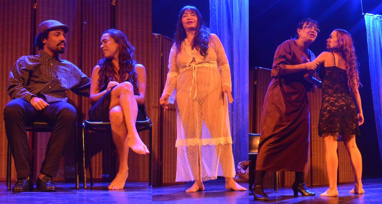 Cenas do espetáculo "Luz Del Fuego – Uma História Além da Vida", com Elton Castro, Bianca Corrêa, Jussara Calmon e Angel Montteiro (Divulgação)