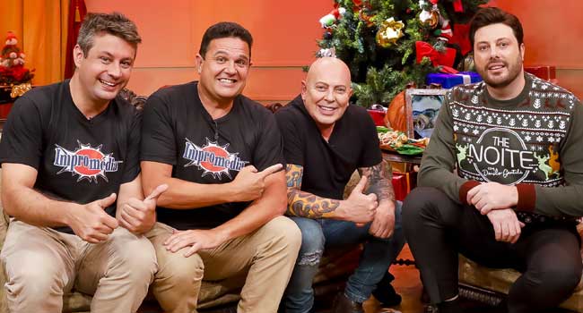 Santos, o Iran Thieme, o Impromédia e Danilo Gentili (Foto: Gabriel Cardoso SBT)